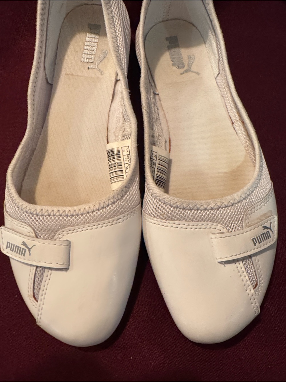Y2K Puma Women’s White Slip-On Mesh & Patent Leather Ballet Flats - Size 7.5 - Picture 2 of 14